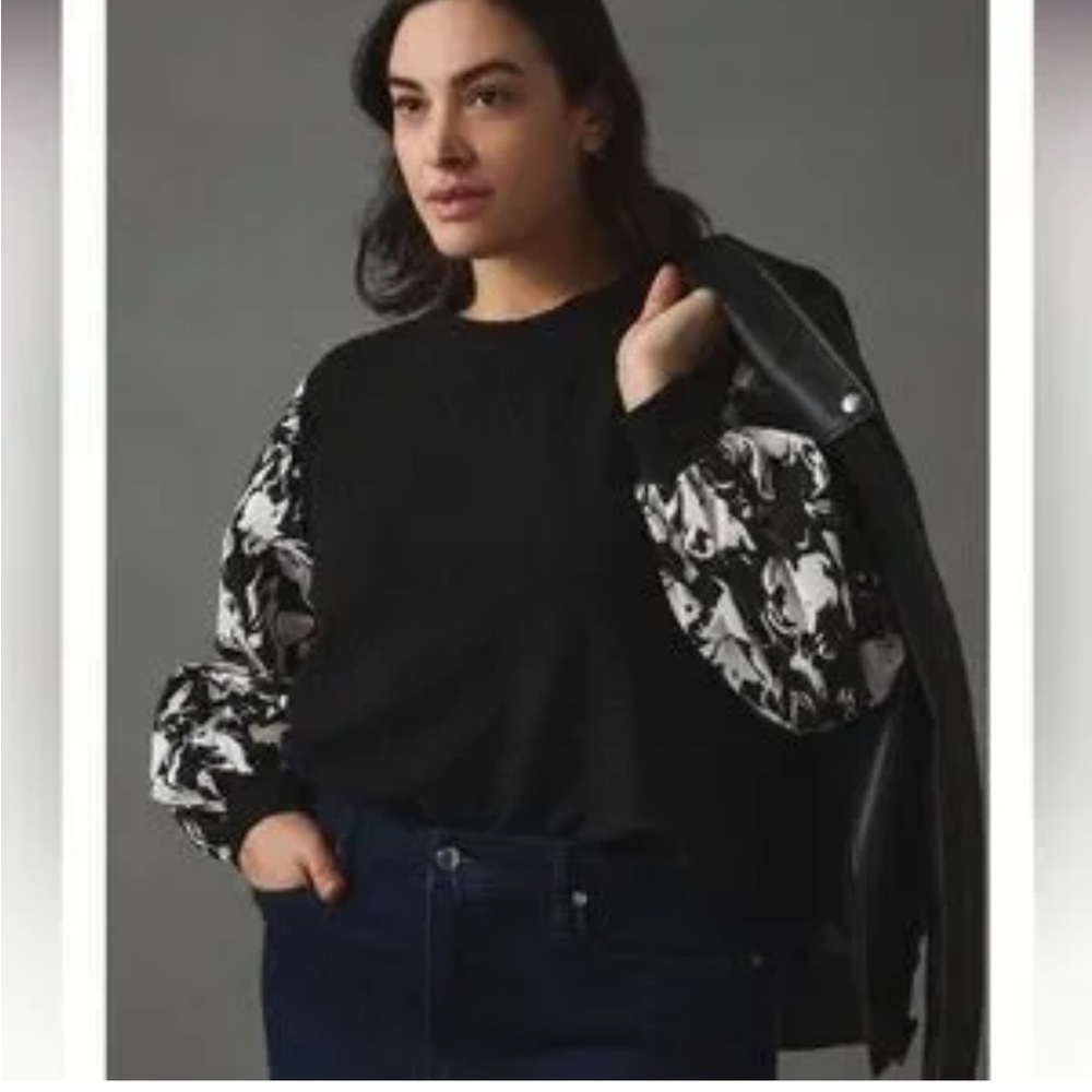Anthropologie Porridge black and white floral long sleeve blouse small